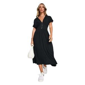 ASOS design waisted midi tea dress with buttons in black size 2